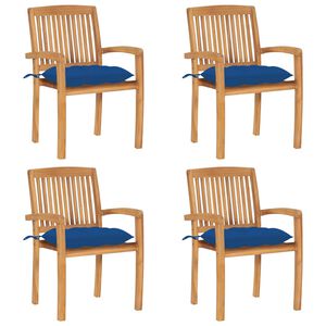 vidaXL Stacking Garden Chairs with Cushions 4 pcs Solid Teak Wood