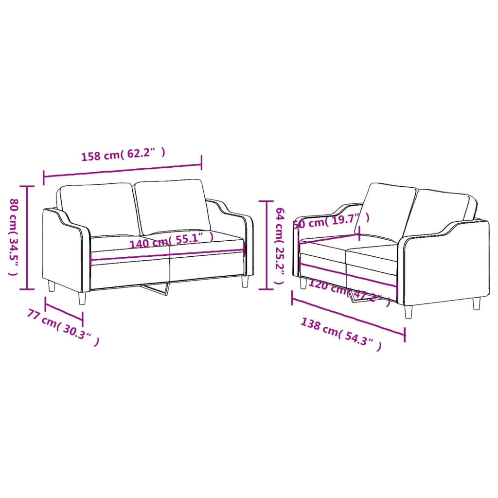 vidaXL 2 Piece Sofa Set with Cushions Dark Grey Fabric