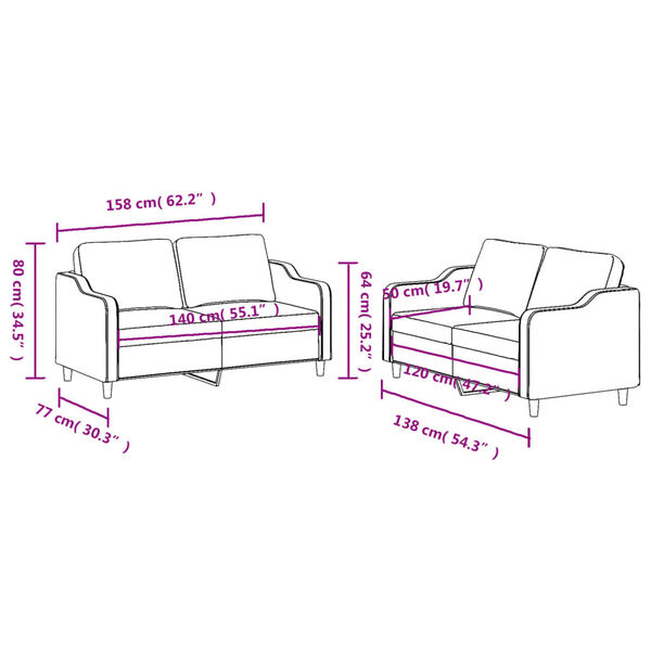 vidaXL 2 Piece Sofa Set with Cushions Dark Grey Fabric