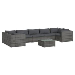 vidaXL 8 Piece Garden Lounge Set with Cushions Poly Rattan Grey