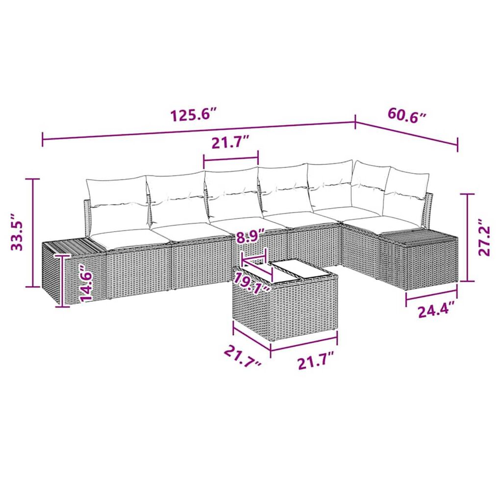 vidaXL Garden Sofa Set with Cushion 7 pcs Brown Poly rattan