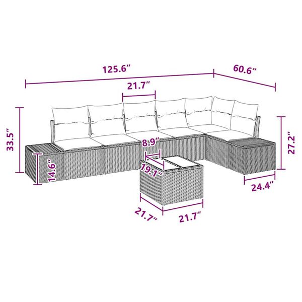 vidaXL Garden Sofa Set with Cushion 7 pcs Brown Poly rattan
