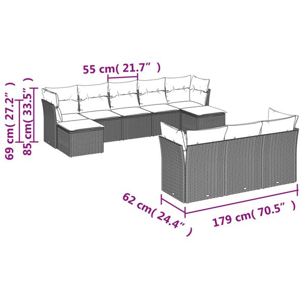 vidaXL 10 Piece Garden Sofa Set with Cushions Black Poly Rattan
