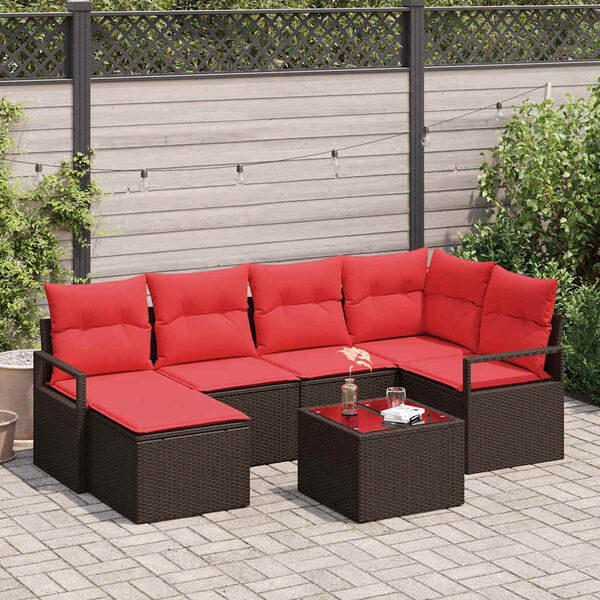 vidaXL Sofa Set 7 pcs Brown Poly Rattan