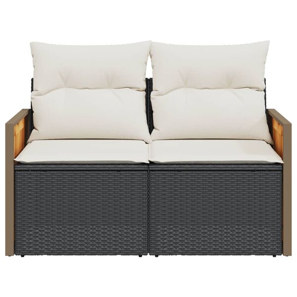 vidaXL Garden Sofa with Cushions 2-Seater Black Poly Rattan