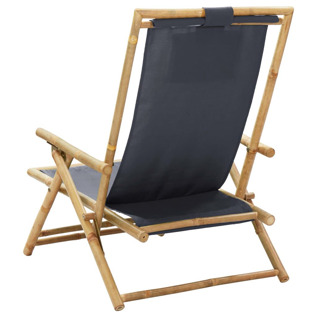 vidaXL Reclining Relaxing Chair Dark Grey Bamboo and Fabric