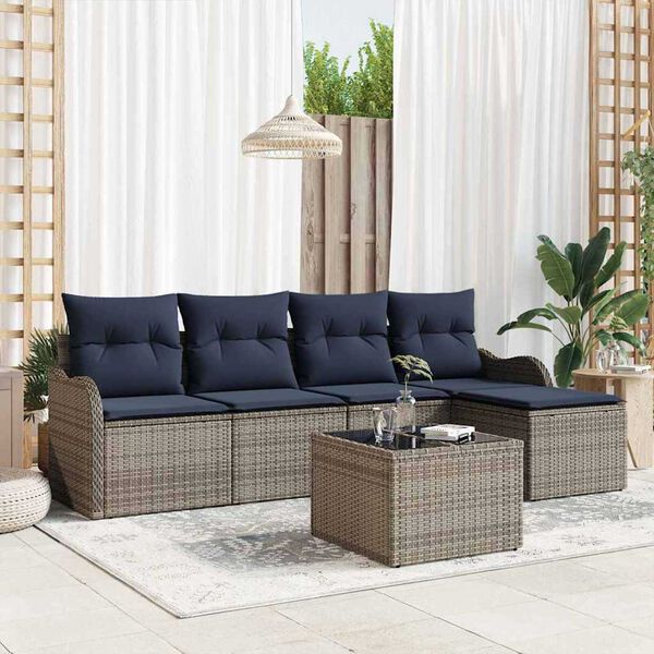 vidaXL Garden Sofa Set with Cushion 6 pcs Grey Poly rattan
