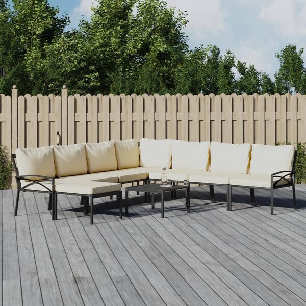 vidaXL 9 Piece Garden Lounge Set with Sand Cushions Steel