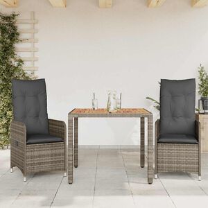vidaXL 9 Piece Garden Bistro Set with Cushions Grey Poly Rattan