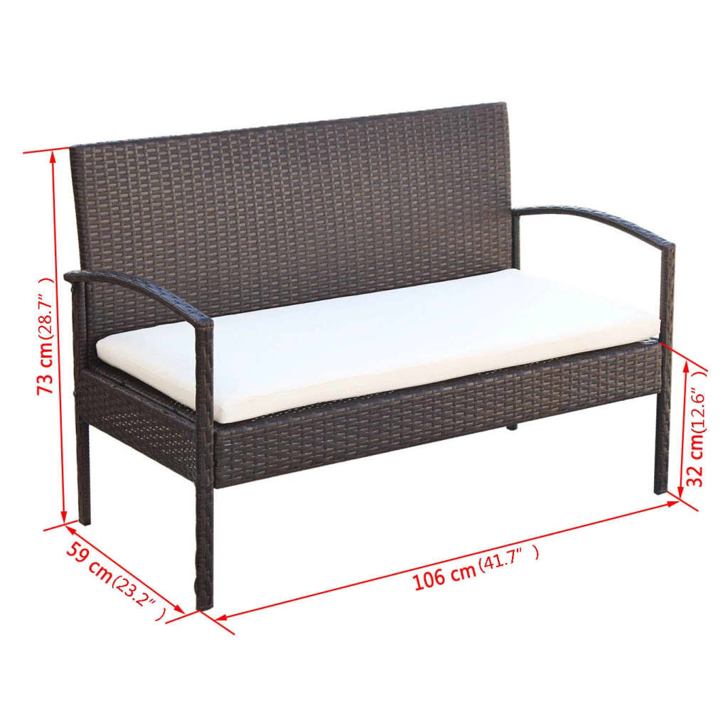 vidaXL 4 Piece Garden Lounge Set with Cushions Poly Rattan Brown