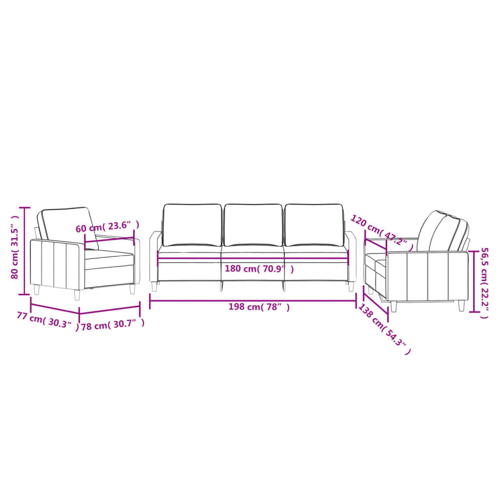 vidaXL 3 Piece Sofa Set with Cushions Light Grey Velvet