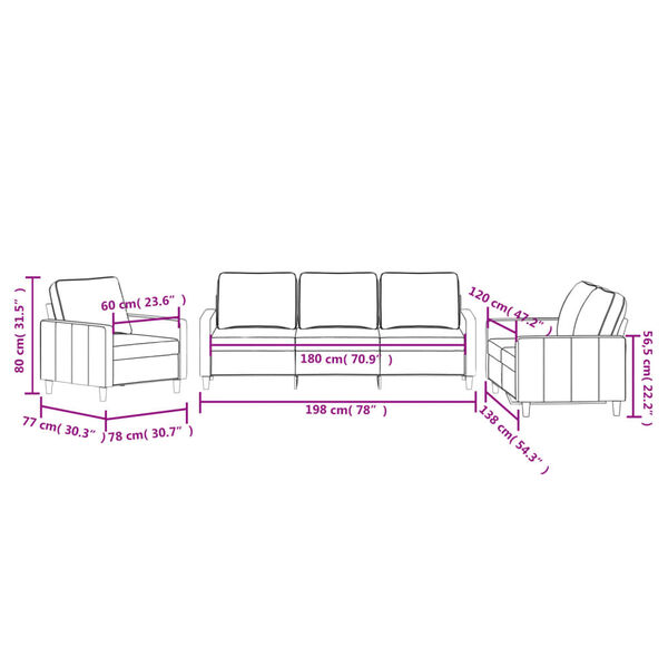 vidaXL 3 Piece Sofa Set with Cushions Light Grey Velvet