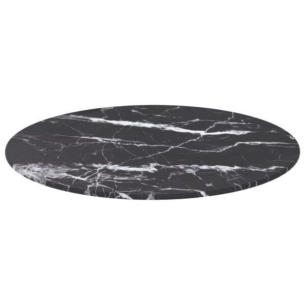 vidaXL Table Top Black &Oslash;50x0.8 cm Tempered Glass with Marble Design