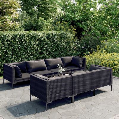 vidaXL 8 Piece Garden Lounge Set with Cushions Poly Rattan Dark Grey