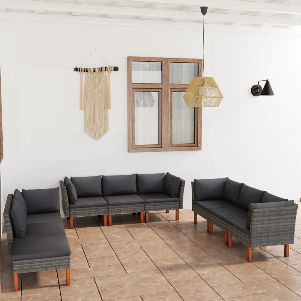vidaXL 9 Piece Garden Lounge Set with Cushions Poly Rattan Grey