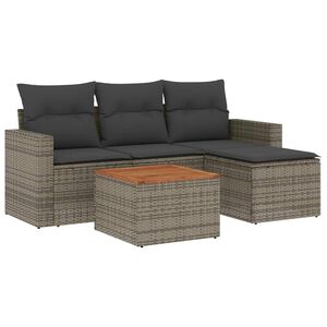 vidaXL 5 Piece Garden Sofa Set with Cushions Grey Poly Rattan
