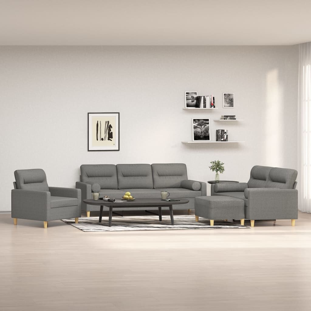 vidaXL 4 Piece Sofa Set with Throw Pillows&Cushions Dark Grey Fabric