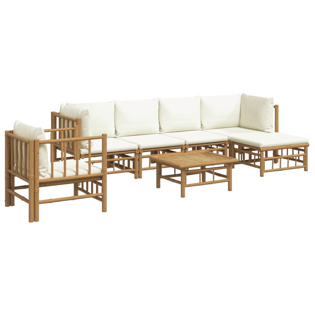vidaXL 7 Piece Garden Lounge Set with Cream White Cushions Bamboo