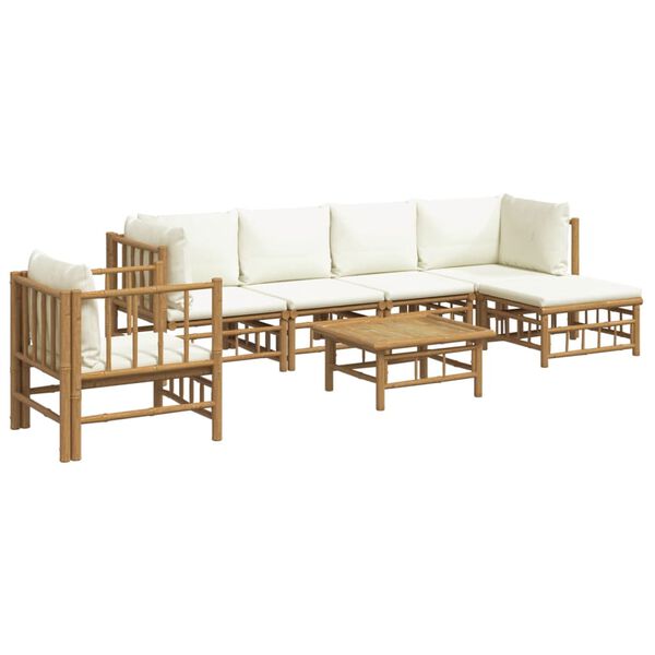 vidaXL 7 Piece Garden Lounge Set with Cream White Cushions Bamboo