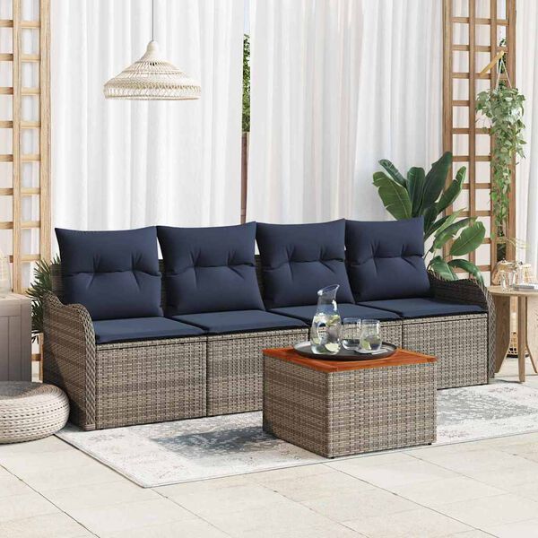 vidaXL Garden Sofa Set with Cushion 5 pcs Grey Poly Rattan