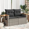 vidaXL Garden Sofa with Cushions 2-Seater Grey Poly Rattan