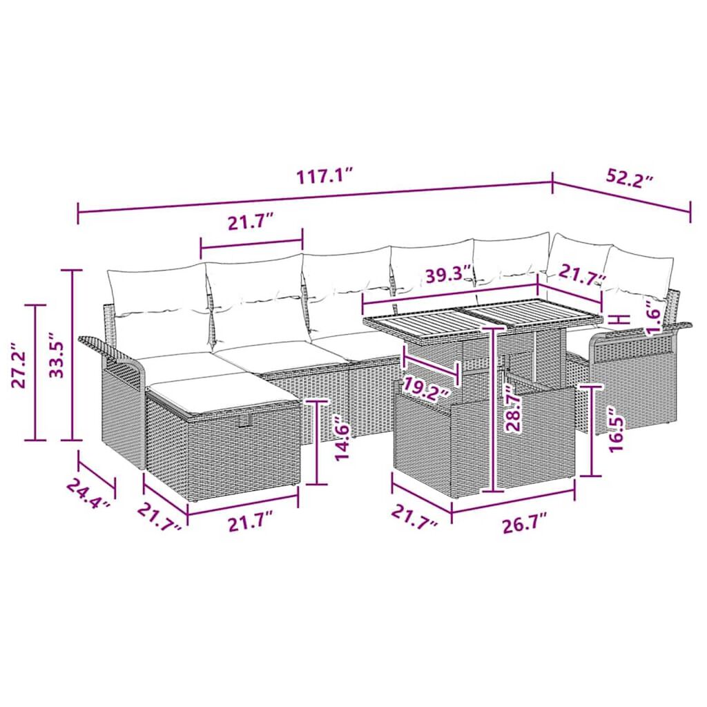 vidaXL Garden Sofa Set Height-Adjustable 8 pcs Black Poly Rattan