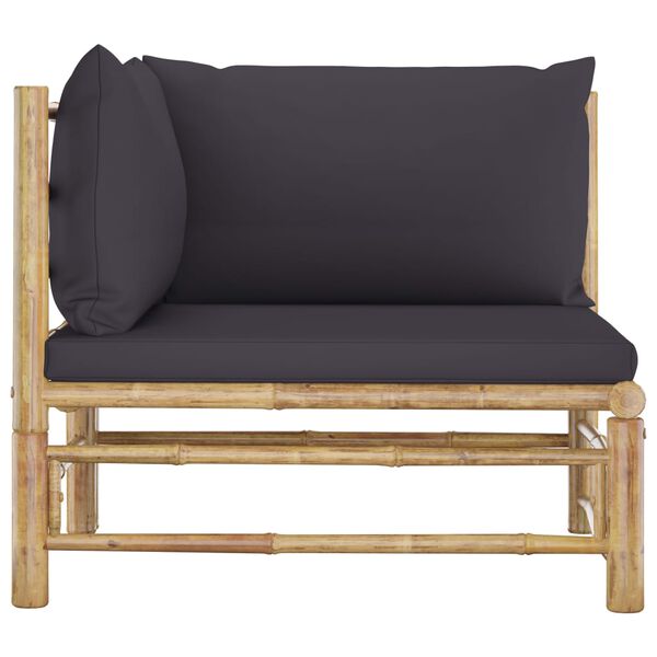vidaXL Garden Corner Sofa with Dark Grey Cushions Bamboo
