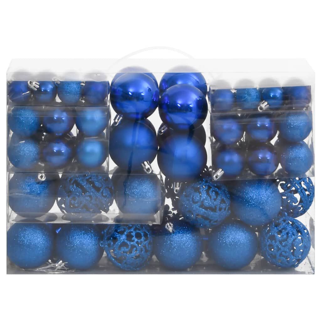 vidaXL 111 Piece Christmas Bauble Set Blue Polystyrene