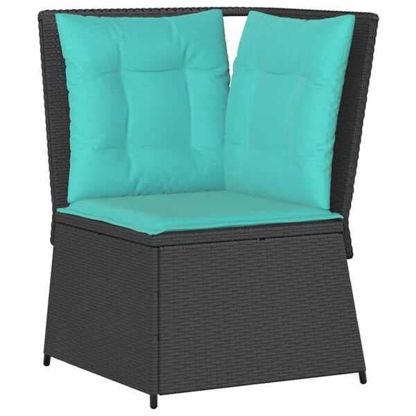 vidaXL Garden Sofa Corner with Cushions Black Poly Rattan