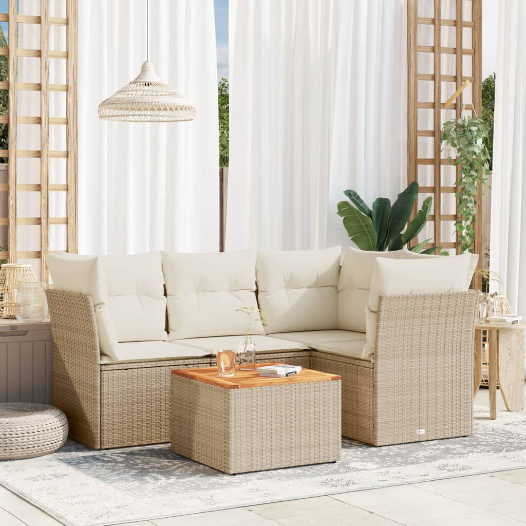 vidaXL 5 Piece Garden Sofa Set with Cushions Beige Poly Rattan