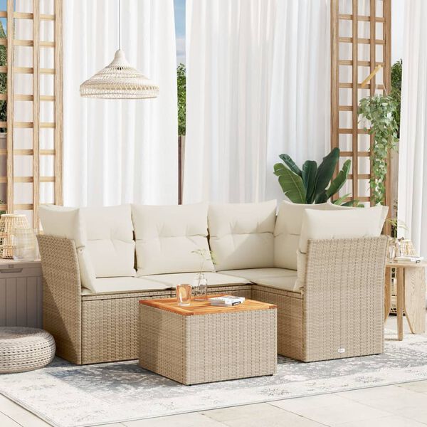 vidaXL 5 Piece Garden Sofa Set with Cushions Beige Poly Rattan