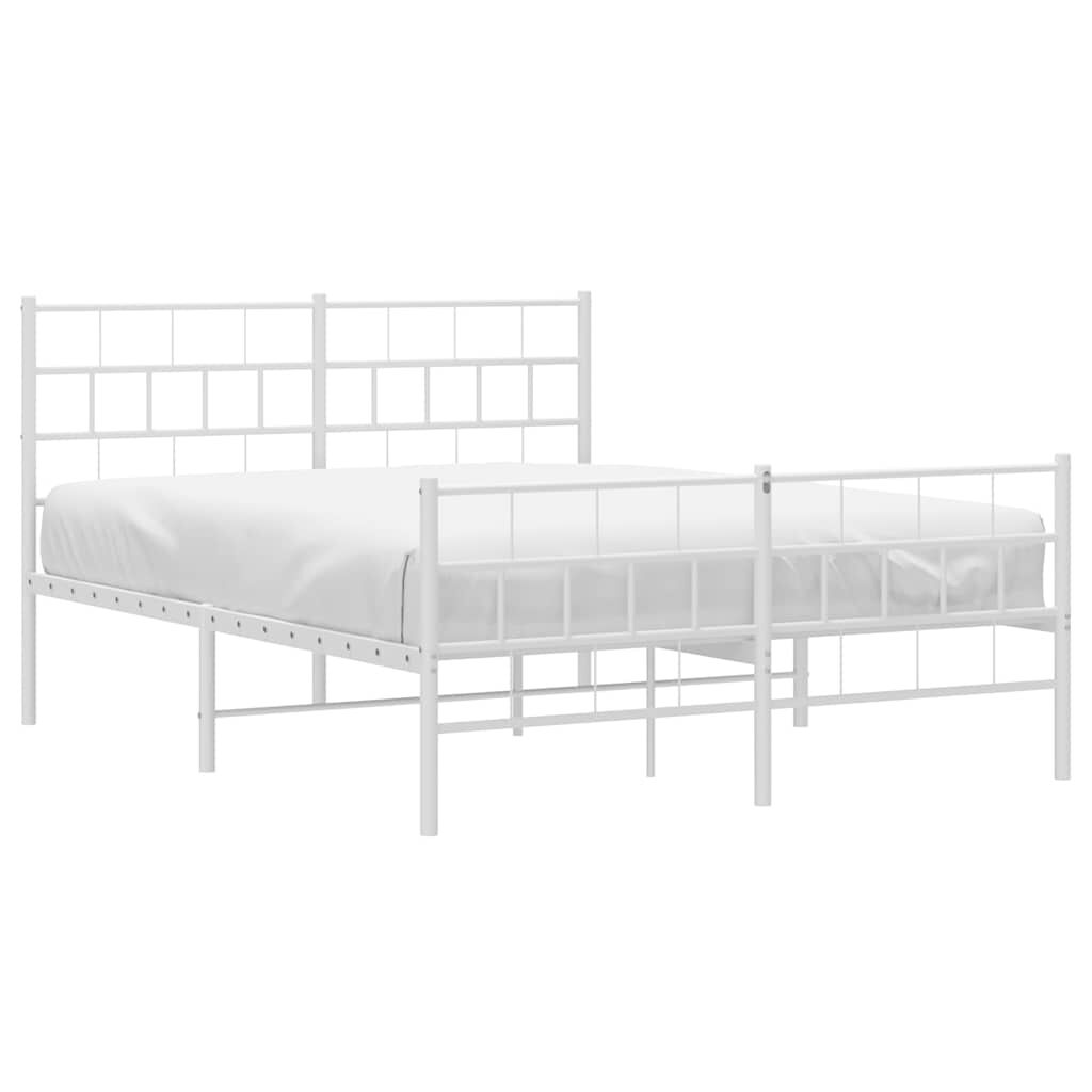 vidaXL Metal Bed Frame without Mattress with Footboard White 135x190cm