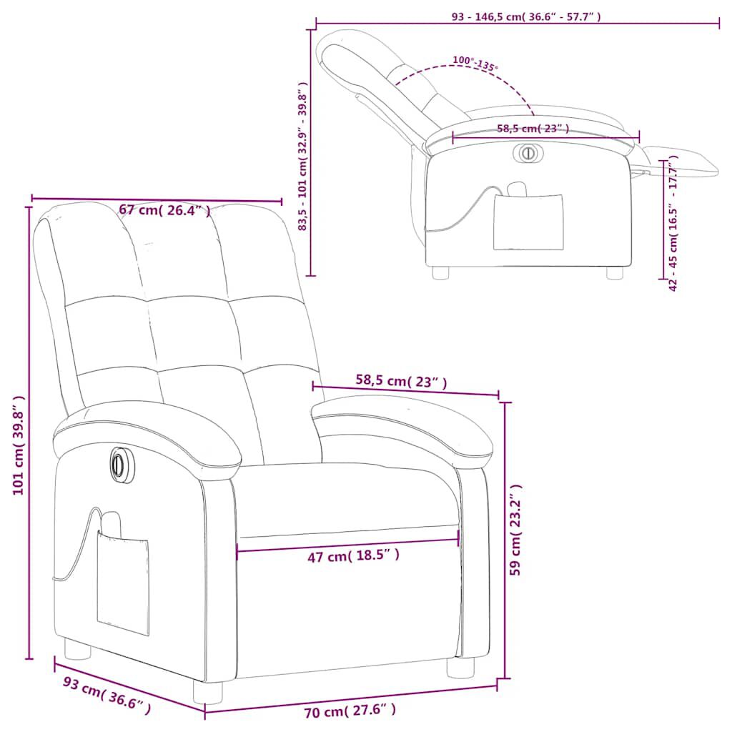 vidaXL Electric Massage Recliner Chair Wine Red Fabric