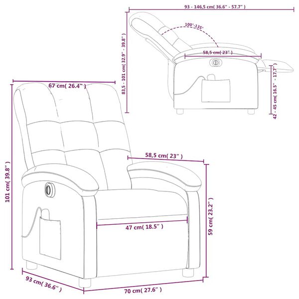 vidaXL Electric Massage Recliner Chair Wine Red Fabric