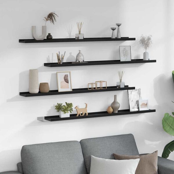 vidaXL Wall Shelves 4 pcs Black 100x9x3 cm