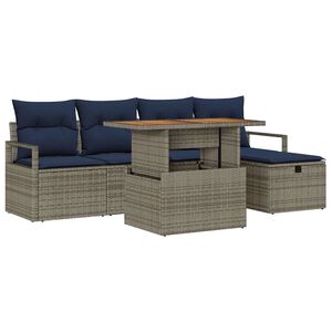 vidaXL Garden Sofa Set with Cushion 6 pcs Grey Poly Rattan