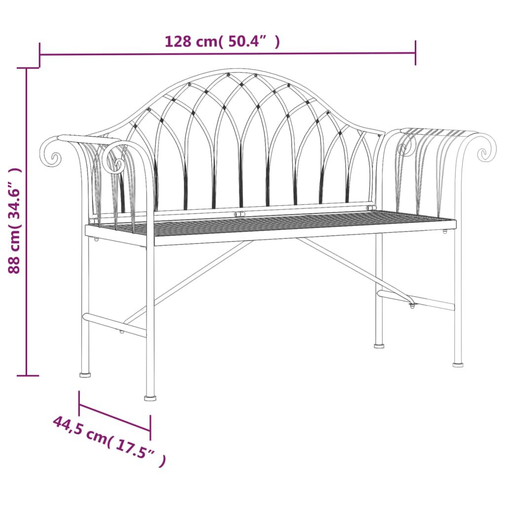 vidaXL 2-Seater Garden Bench 128 cm Black Steel