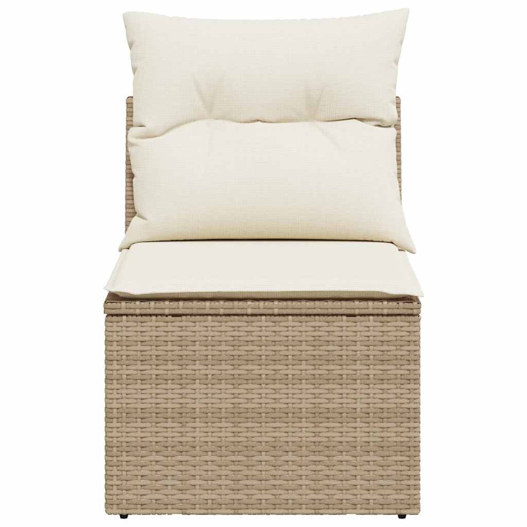 vidaXL Garden Sofa Armless with Cushions Beige Poly Rattan