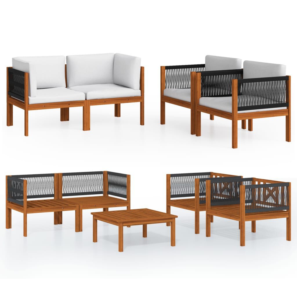 vidaXL 5 Piece Garden Lounge Set with Cushions Cream Solid Acacia Wood