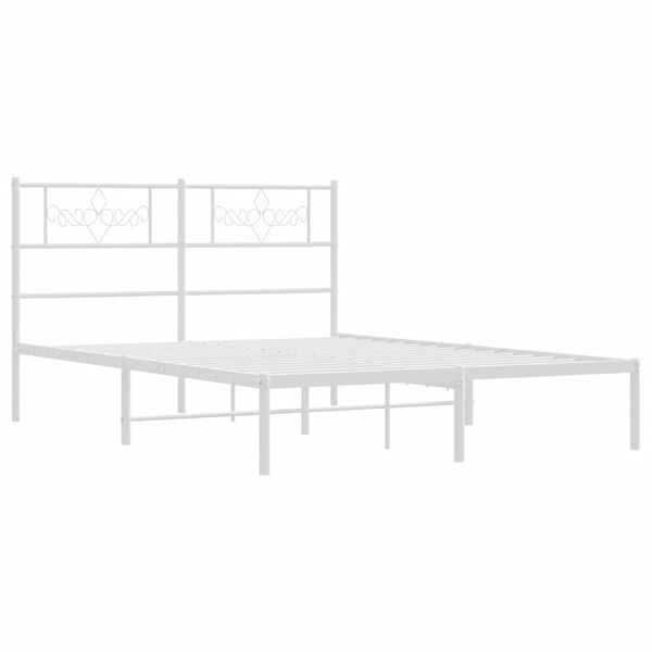 vidaXL Metal Bed Frame without Mattress with Headboard White 135x190cm
