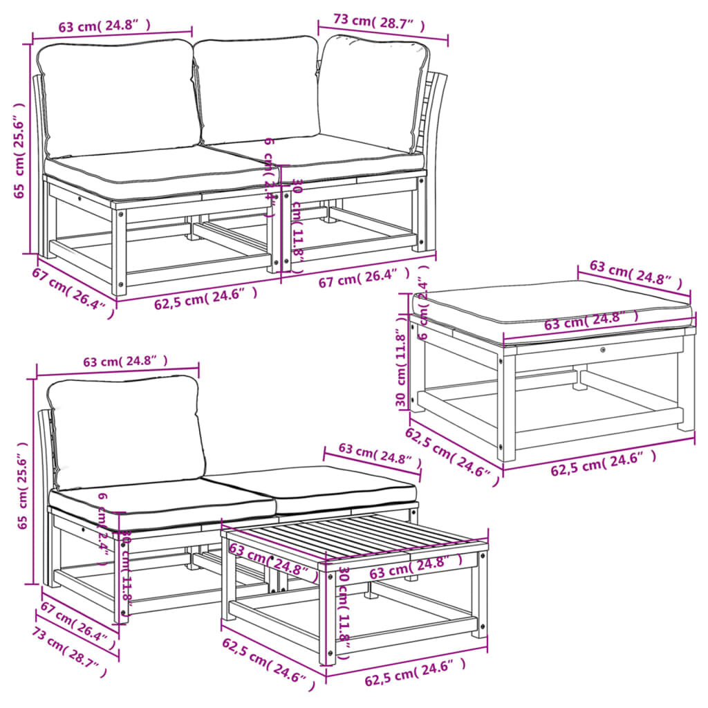 vidaXL 6 Piece Garden Lounge Set with Cushions Solid Wood Acacia