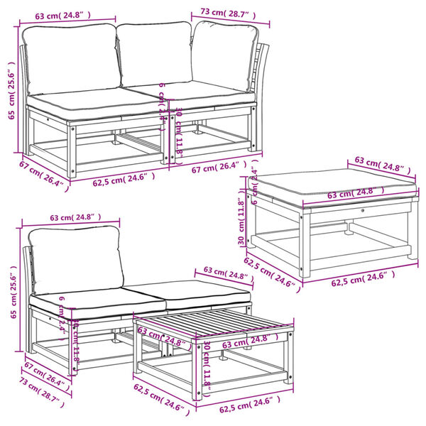 vidaXL 6 Piece Garden Lounge Set with Cushions Solid Wood Acacia