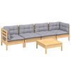 vidaXL 5 Piece Garden Lounge Set with Grey Cushions Solid Pinewood