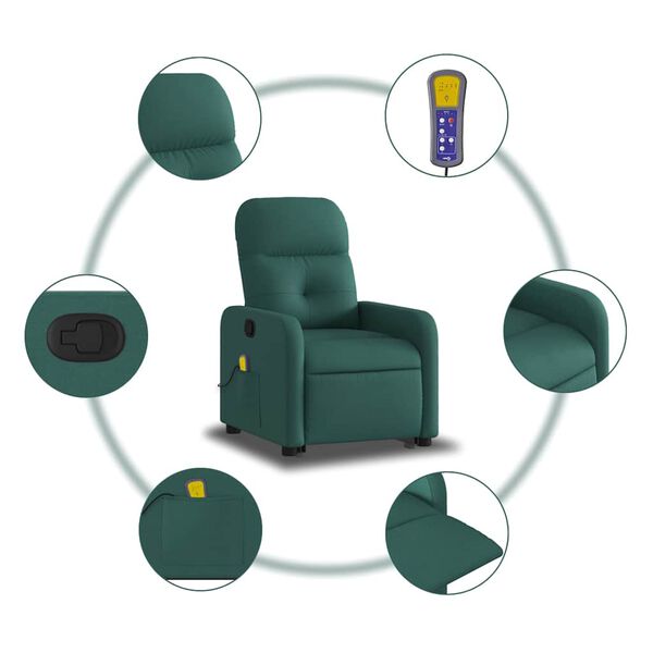 vidaXL Stand up Massage Recliner Chair Dark Green Fabric