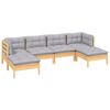 vidaXL 6 Piece Garden Lounge Set with Grey Cushions Pinewood