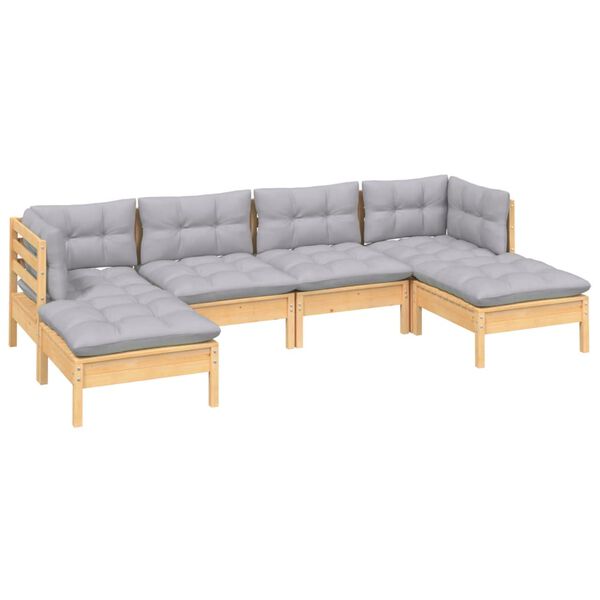 vidaXL 6 Piece Garden Lounge Set with Grey Cushions Pinewood