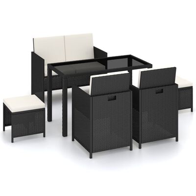 vidaXL 6 Piece Outdoor Dining Set with Cushions Poly Rattan Black