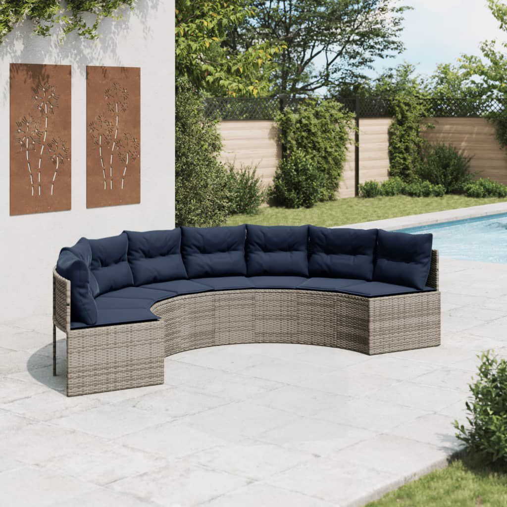 vidaXL Garden Sofa with Cushions Half-Round Grey Poly Rattan