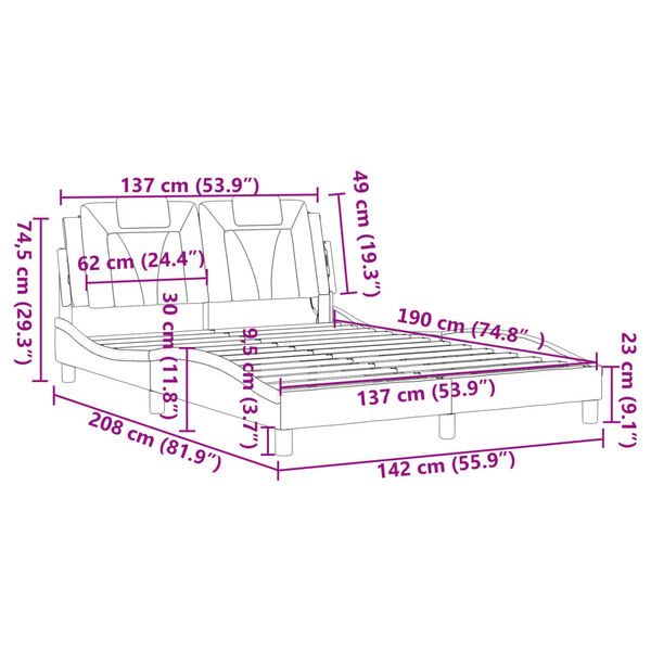 vidaXL Bed Frame "Viana" with LED without Mattress Black 137x190 cm Double