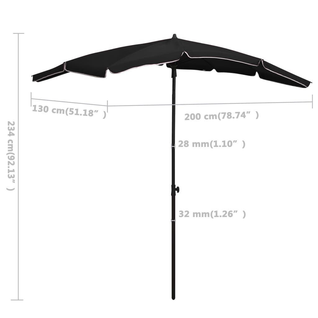 vidaXL Garden Parasol with Pole 200x130 cm Black
